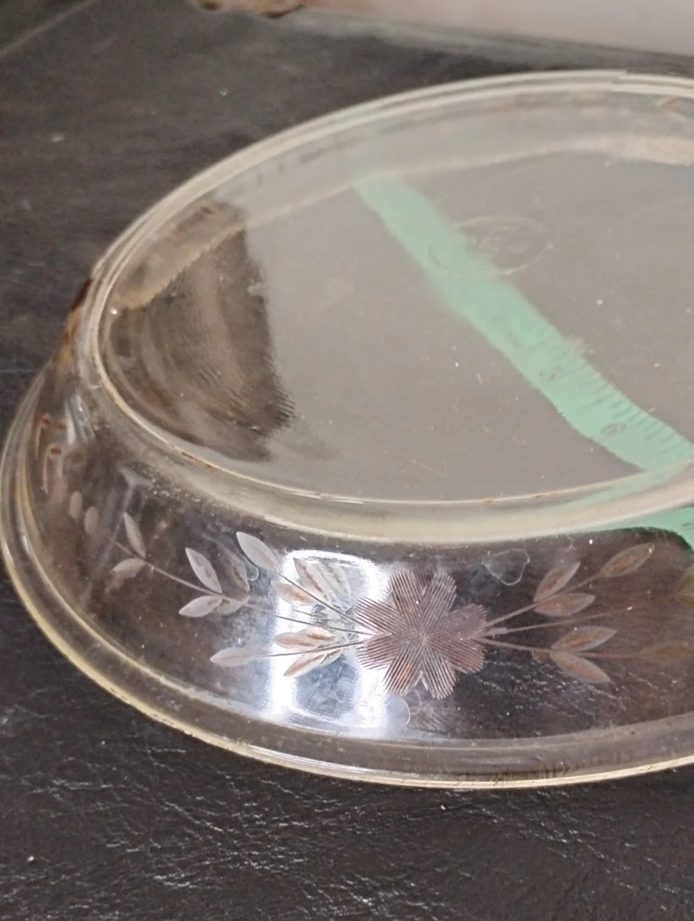 Pyrex Clear Glass Serving Plate with Floral Etching